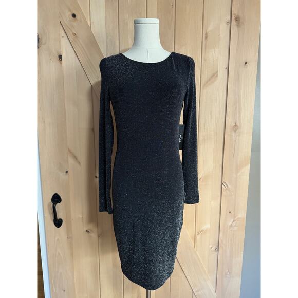 Lulus Dresses & Skirts - Lulus | Gift of Love Black Silver Backless Long Sleeve Bodycon Dress | Size L